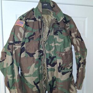 Army Cold Weather Field Coat Woodland Camo Jacket Medium Reg WITH LINING